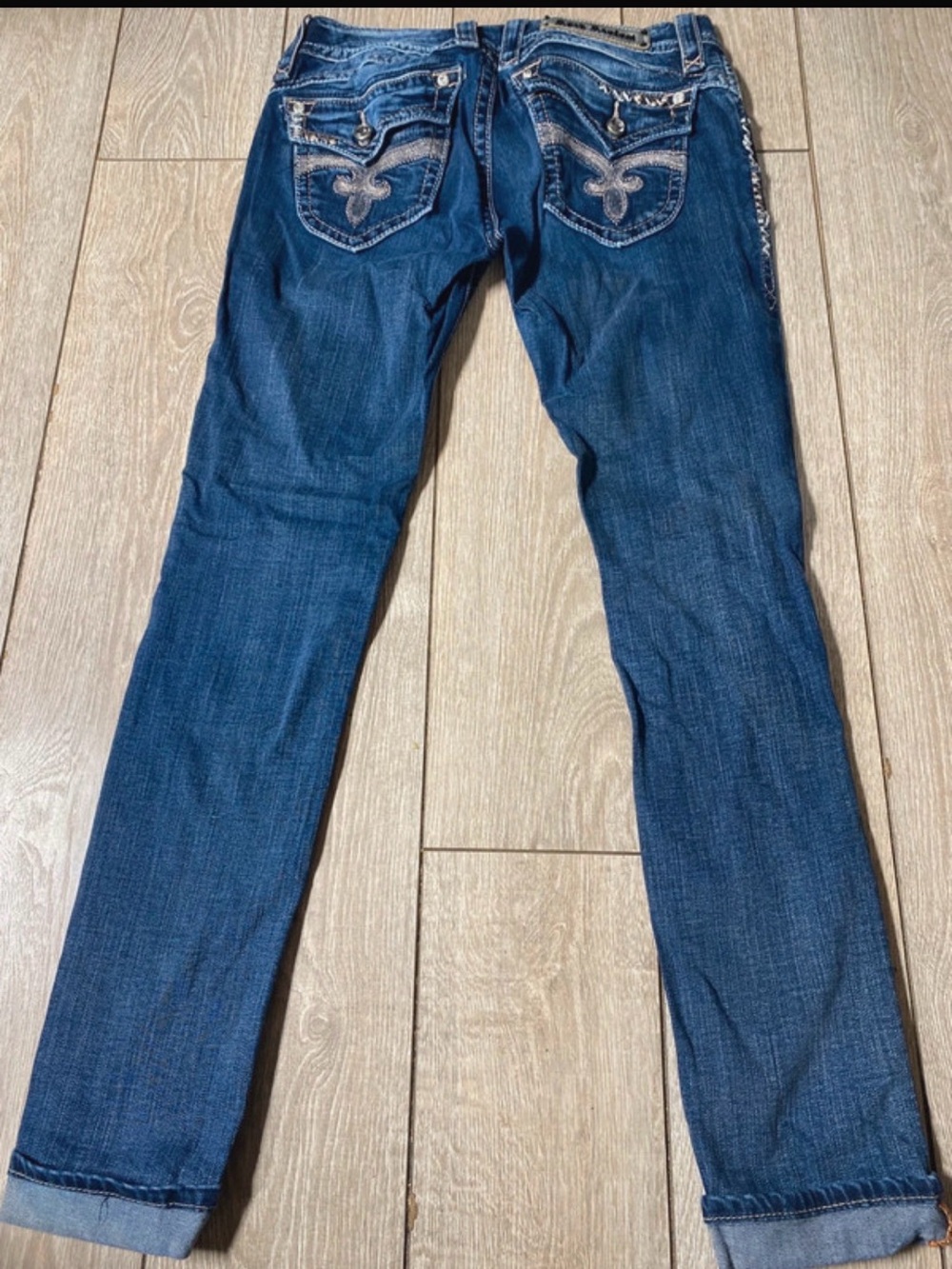 Rock Revival Women’s Dark Blue Skinny Jeans with Embroidered Back Pockets
